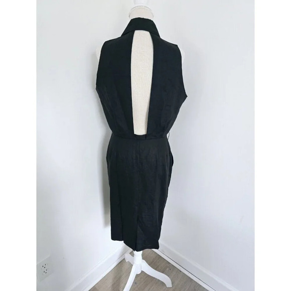 CC Courtenay Black Linen Sleeveless Collard Button Front Midi Vintage Dress 14 L - Picture 9 of 12